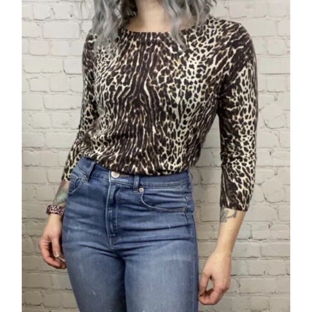 J. CREW Women Small Tippi Sweater Leopard Animal Print Merino Wool Mob Wife